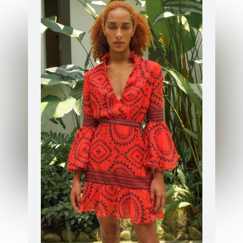 NWT Andres Otalora Nasaya Chiffon Mini Dress In Red
